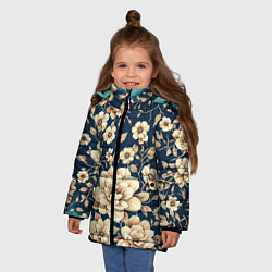 Куртка зимняя для девочки Золотые цветы узор, цвет: 3D-черный — фото 2