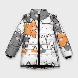 Куртка зимняя для девочки Семья котиков, цвет: 3D-черный