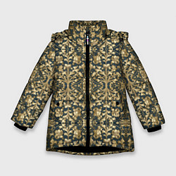 Куртка зимняя для девочки Объемный золотой цветочный узор, цвет: 3D-черный