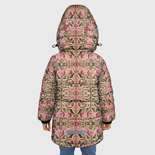 Зимняя куртка для девочки Переплетение из розовых цветов / 3D-Черный – фото 4
