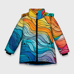Куртка зимняя для девочки Цветовой волнообразный паттерн, цвет: 3D-черный