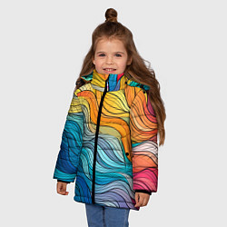 Куртка зимняя для девочки Цветовой волнообразный паттерн, цвет: 3D-черный — фото 2