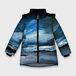 Куртка зимняя для девочки Падение Сатурна - пейзаж, цвет: 3D-светло-серый