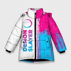 Куртка зимняя для девочки Demon Slayer neon gradient style: по-вертикали, цвет: 3D-черный
