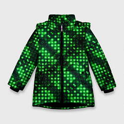 Куртка зимняя для девочки Яркие зеленые точки, цвет: 3D-черный