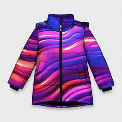 Куртка зимняя для девочки Неоновые волны, цвет: 3D-черный