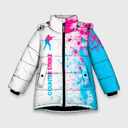 Куртка зимняя для девочки Counter Strike neon gradient style: по-вертикали, цвет: 3D-черный