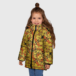 Куртка зимняя для девочки Красно-желтые цветочки, цвет: 3D-красный — фото 2