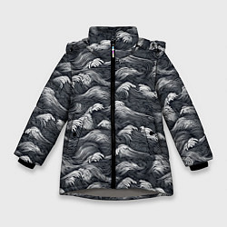 Куртка зимняя для девочки Черно-белые волны, цвет: 3D-светло-серый
