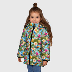 Куртка зимняя для девочки Разноцветные цветочки гавайские, цвет: 3D-светло-серый — фото 2