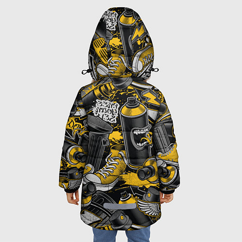 Зимняя куртка для девочки Кеды и граффити урбан стайл / 3D-Черный – фото 4