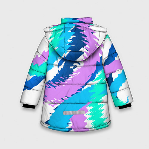 Зимняя куртка для девочки Абстрактный рисунок неоновых тонов / 3D-Светло-серый – фото 2