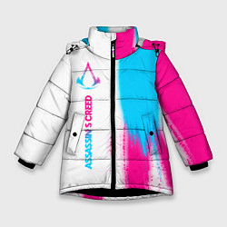 Куртка зимняя для девочки Assassins Creed neon gradient style: по-вертикали, цвет: 3D-черный