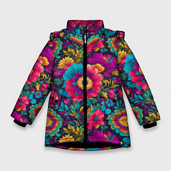 Зимняя куртка для девочки Цветочный микс