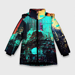 Куртка зимняя для девочки Городская радиоволна, цвет: 3D-черный