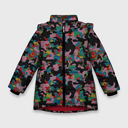 Куртка зимняя для девочки Модный разноцветный камуфляж, цвет: 3D-красный
