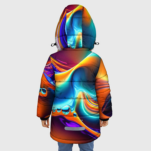 Зимняя куртка для девочки Радужные линии абстракция / 3D-Черный – фото 4