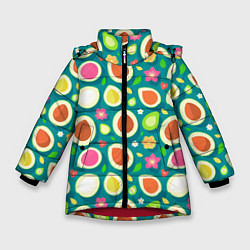 Зимняя куртка для девочки Текстура авокадо и цветы