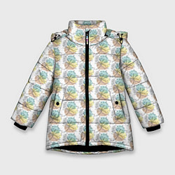 Куртка зимняя для девочки Кленовые листики, цвет: 3D-черный