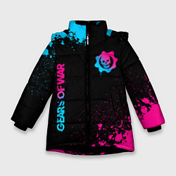 Куртка зимняя для девочки Gears of War - neon gradient: надпись, символ, цвет: 3D-черный