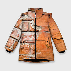 Куртка зимняя для девочки Кирпичная стена под штукатуркой, цвет: 3D-черный