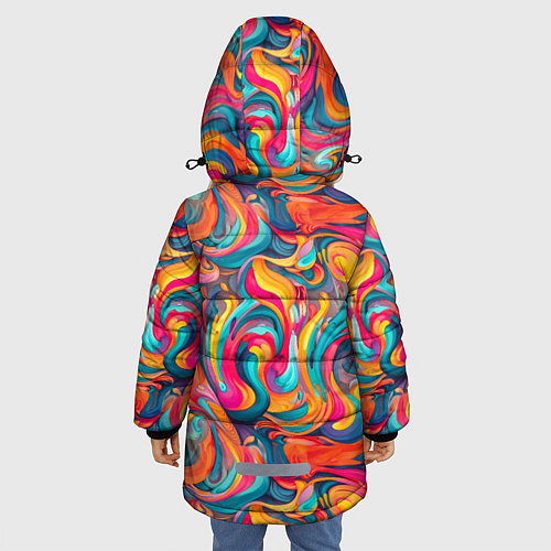Зимняя куртка для девочки Разноцветные мазки красок / 3D-Черный – фото 4