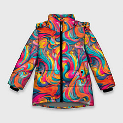 Куртка зимняя для девочки Разноцветные мазки красок, цвет: 3D-светло-серый