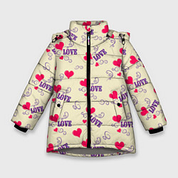 Куртка зимняя для девочки Любовь - надпись и сердечки, цвет: 3D-светло-серый