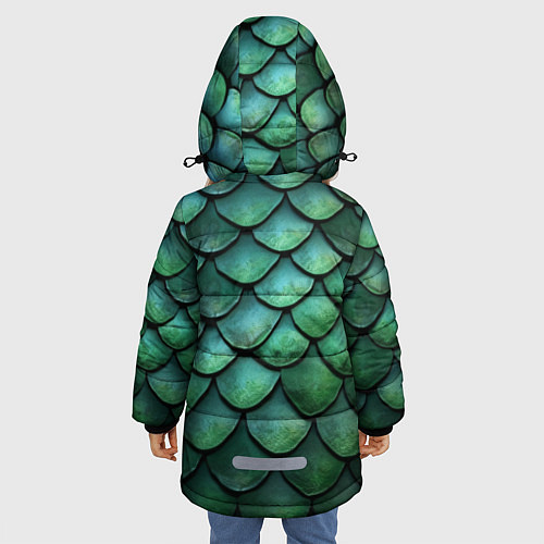Зимняя куртка для девочки Чешуя зелёного дракона / 3D-Черный – фото 4