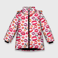 Куртка зимняя для девочки Поцелуи - kiss, цвет: 3D-черный