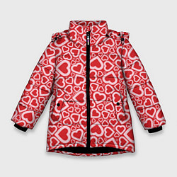 Куртка зимняя для девочки Любовь - сердечки, цвет: 3D-черный