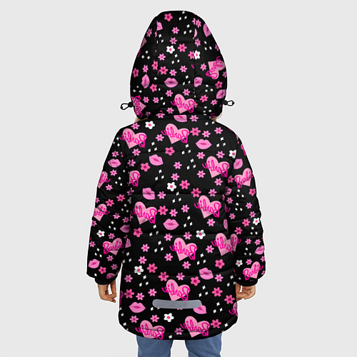 Зимняя куртка для девочки Черный фон, барби и цветы / 3D-Черный – фото 4
