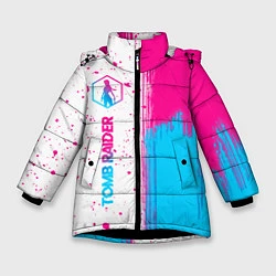 Куртка зимняя для девочки Tomb Raider neon gradient style: по-вертикали, цвет: 3D-черный