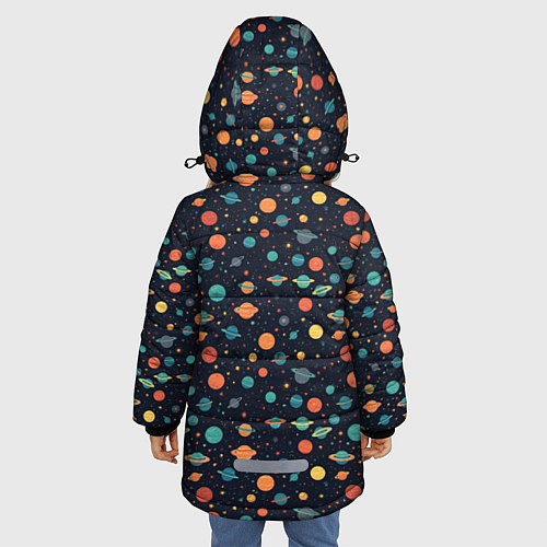 Зимняя куртка для девочки Темный космос с планетами паттерн / 3D-Черный – фото 4