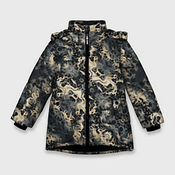 Куртка зимняя для девочки Японские волны в темных тонах, цвет: 3D-черный