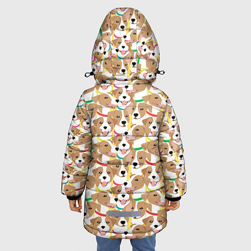Зимняя куртка для девочки Джек рассел терьер в разноцветных ошейниках / 3D-Черный – фото 4