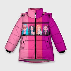 Куртка зимняя для девочки Группа Black pink на фоне оттенков розового, цвет: 3D-светло-серый