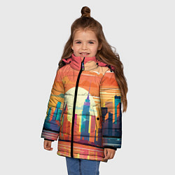 Куртка зимняя для девочки Городской пейзаж на рассвете, цвет: 3D-светло-серый — фото 2