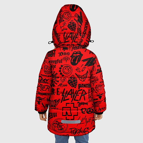Зимняя куртка для девочки Лучшие рок группы на красном / 3D-Черный – фото 4