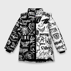Куртка зимняя для девочки Логотипы лучших рок групп, цвет: 3D-черный