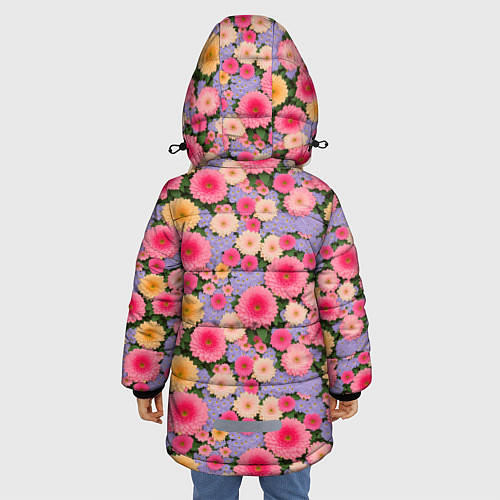 Зимняя куртка для девочки Узор цветами / 3D-Черный – фото 4