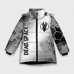 Куртка зимняя для девочки Dead Space glitch на светлом фоне: надпись, символ, цвет: 3D-черный