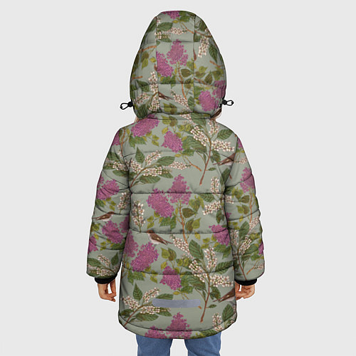 Зимняя куртка для девочки Мухоловки и сирень / 3D-Красный – фото 4