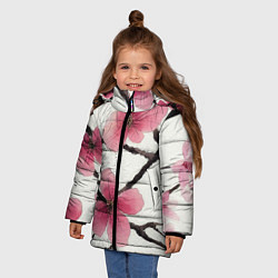 Куртка зимняя для девочки Цветы и ветви японской сакуры - текстура холста, цвет: 3D-красный — фото 2