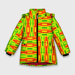 Зимняя куртка для девочки Паттерн зеленый с оранжевым