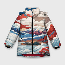 Куртка зимняя для девочки Пейзаж в Японском стиле, цвет: 3D-красный