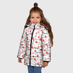 Куртка зимняя для девочки Акварельные цветы сакуры паттерн, цвет: 3D-черный — фото 2