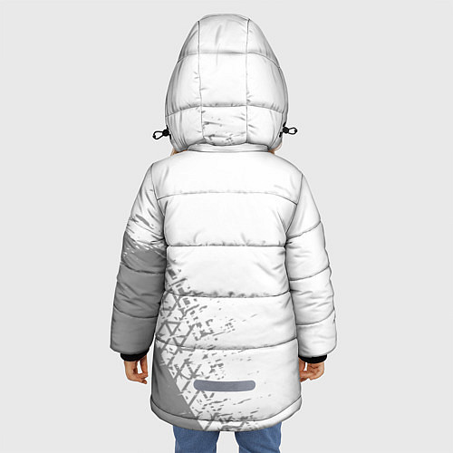 Зимняя куртка для девочки Lifan speed на светлом фоне со следами шин: надпис / 3D-Черный – фото 4