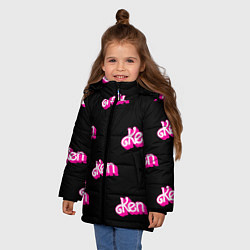 Куртка зимняя для девочки Логотип Кен - патерн, цвет: 3D-черный — фото 2