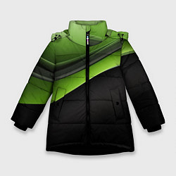 Куртка зимняя для девочки Black green abstract, цвет: 3D-черный